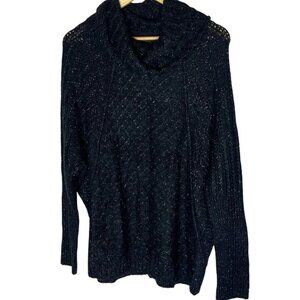 APT 9 Size L Pullover Knit Sweater Black Metallic Threading Cozy Winter